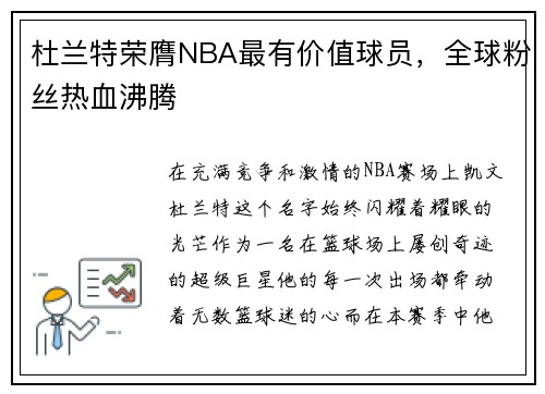 杜兰特荣膺NBA最有价值球员，全球粉丝热血沸腾